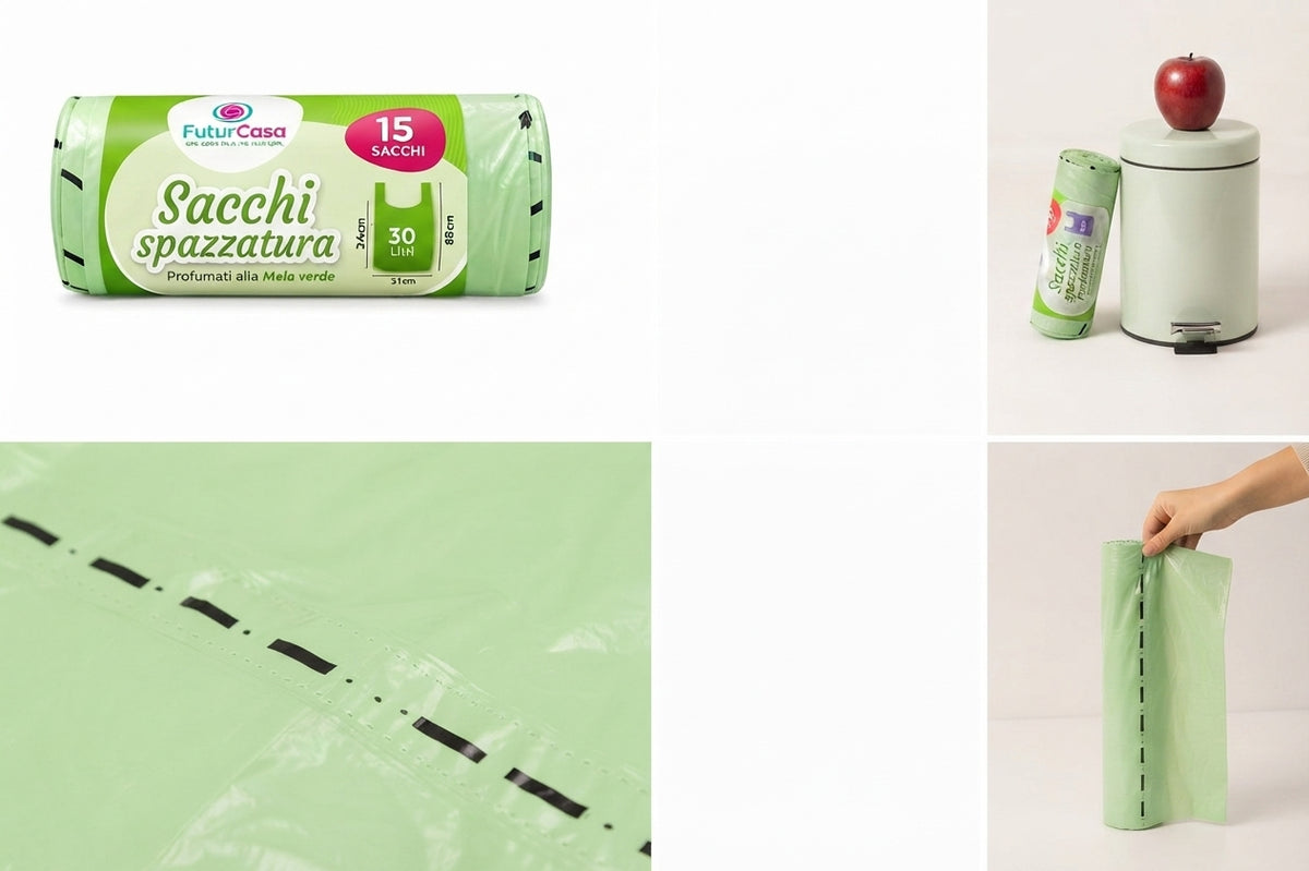 90 sacchi spazzatura 30 L con manici, profumati alla lavanda