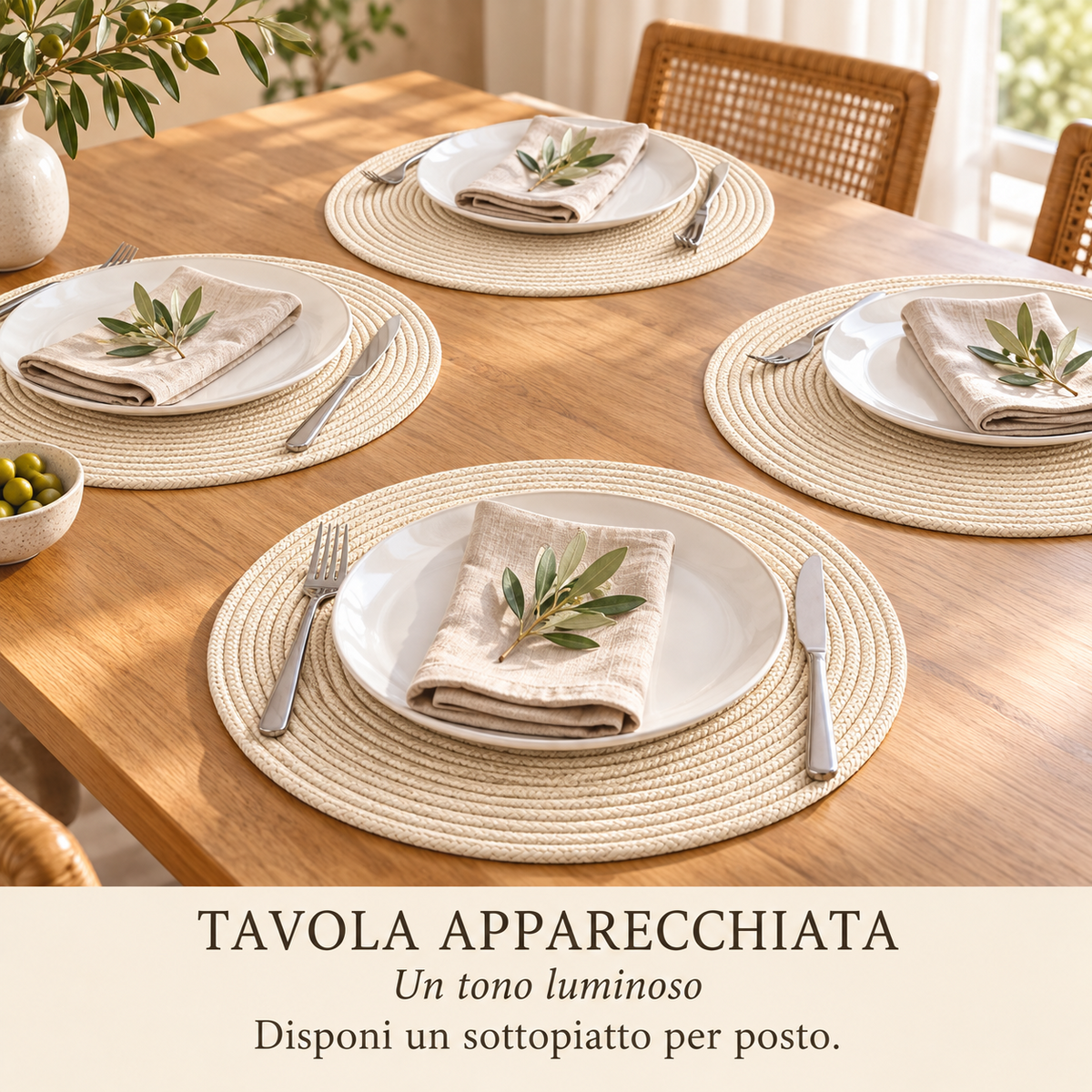 Set di 6 tovagliette rotonde intrecciate – Diametro 38 cm, disponibili in Marrone, Beige e Rosso