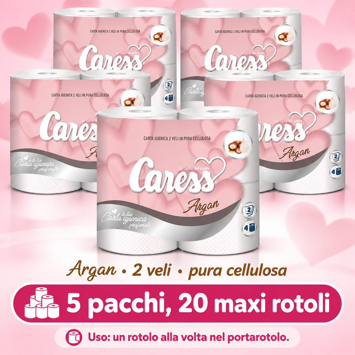 20 maxirotoli carta igienica Caress Argan profumata – 2 veli