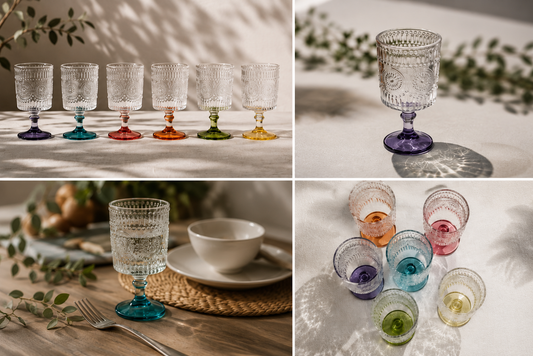 Bicchieri calice in Vetro Colorato Stile Vintage – Set 6 pz