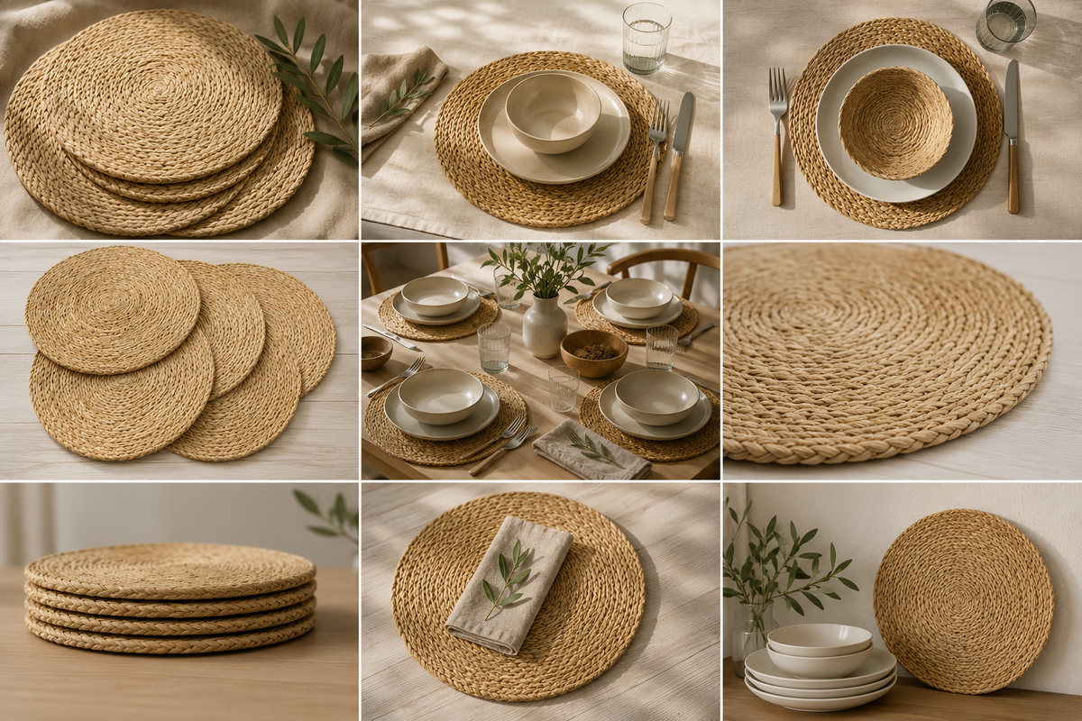 Set 6 tovagliette rotonde beige in fibra naturale intrecciata – Stile boho