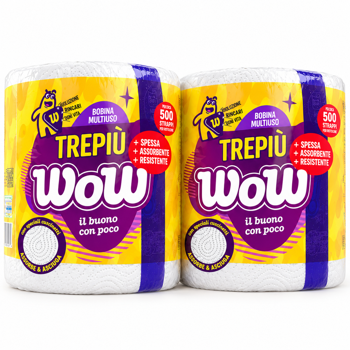 2 maxirotoli  Wow multiuso – 500 strappi per rotolo