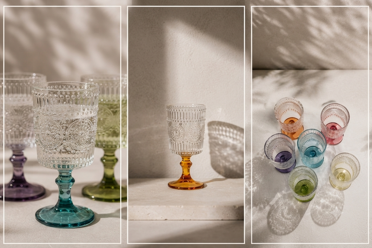 Bicchieri calice in Vetro Colorato Stile Vintage – Set 6 pz