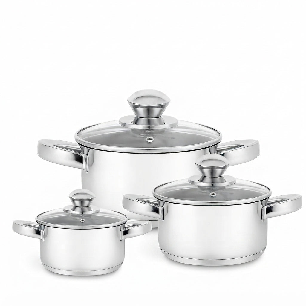 Set 3 casseruole in acciaio inox con coperchio – 12, 14 e 16 cm