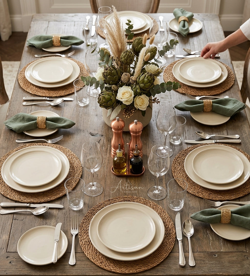 Set 6 tovagliette rotonde beige in fibra naturale intrecciata – Stile boho