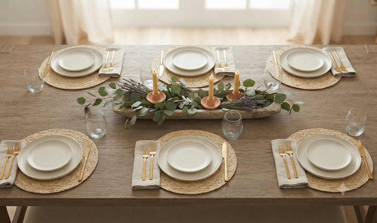 Set 6 tovagliette rotonde beige in fibra naturale intrecciata – Stile boho