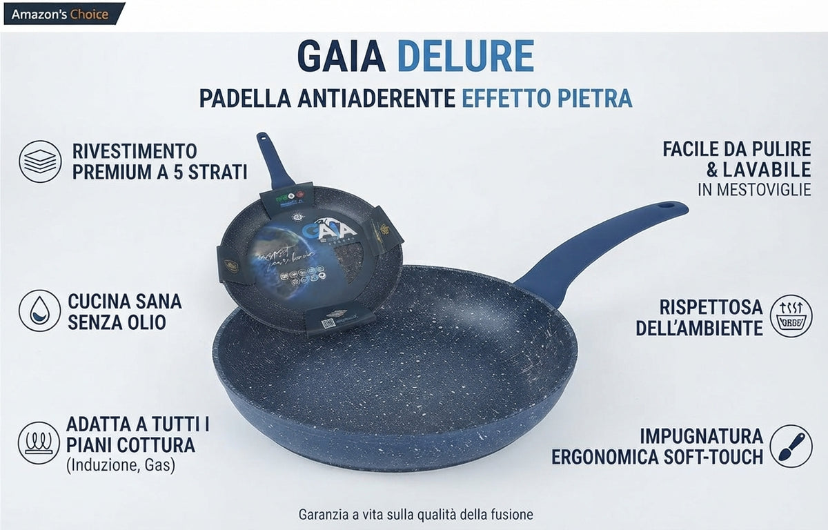 Padella antiaderente GAIA Deluxe effetto pietra – Misure da 16 a 32 cm