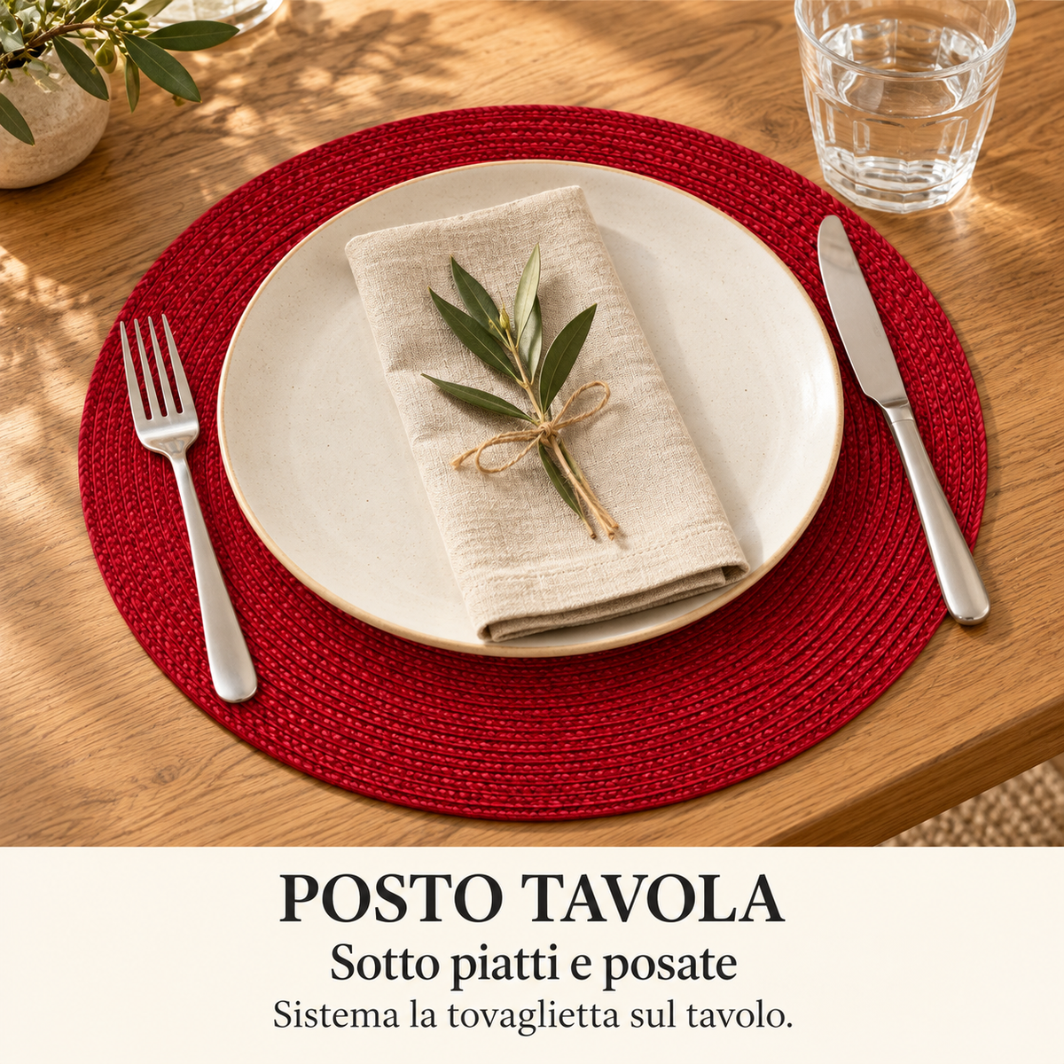 Set di 6 tovagliette rotonde intrecciate – Diametro 38 cm, disponibili in Marrone, Beige e Rosso