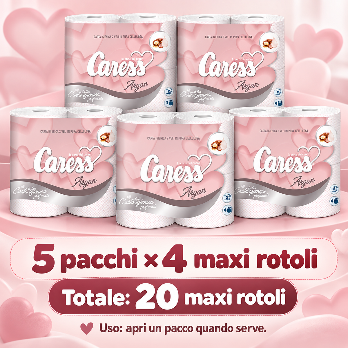 20 maxirotoli carta igienica Caress Argan profumata – 2 veli