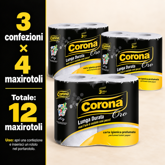 12 rotoloni carta Corona Oro 3 veli