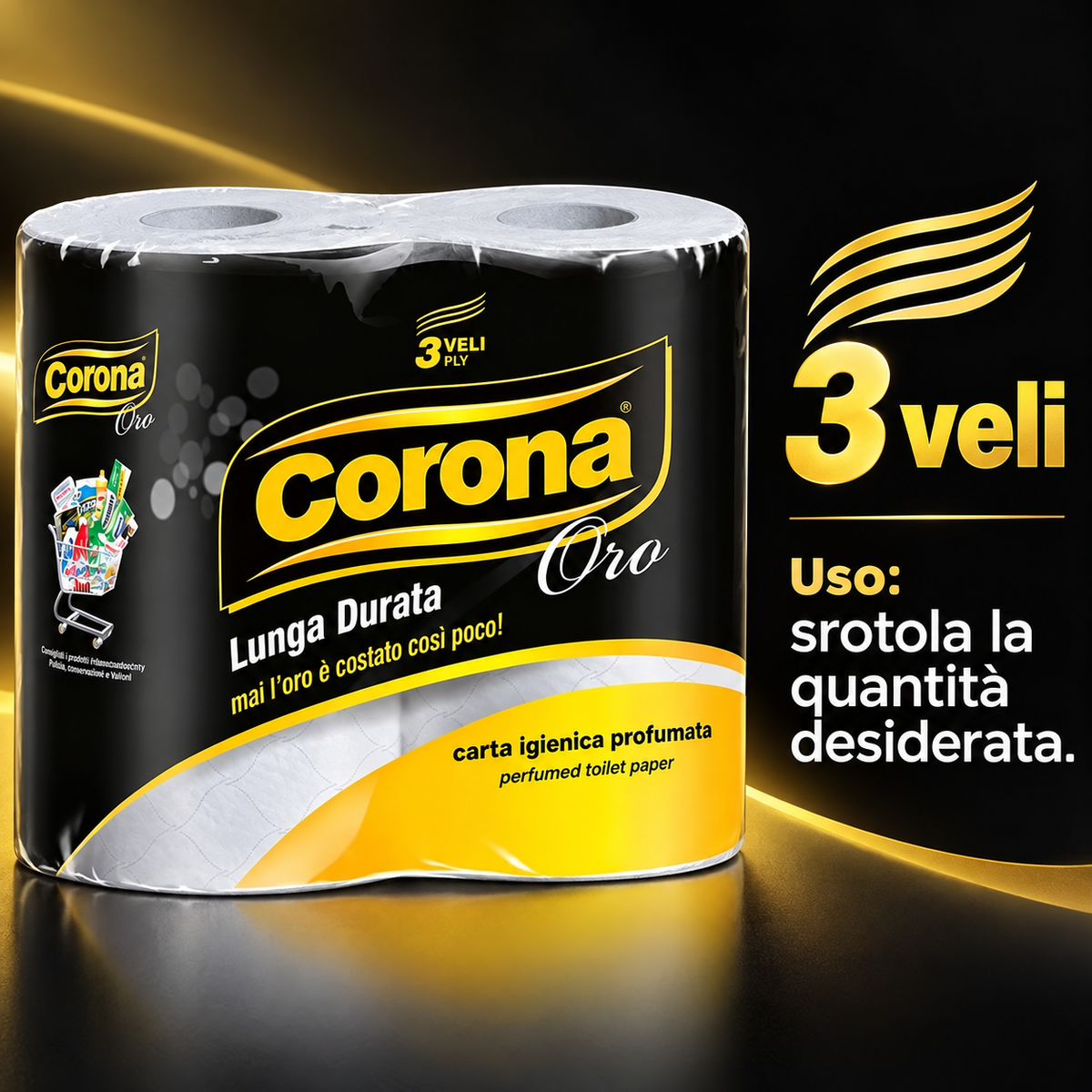 12 rotoloni carta Corona Oro 3 veli