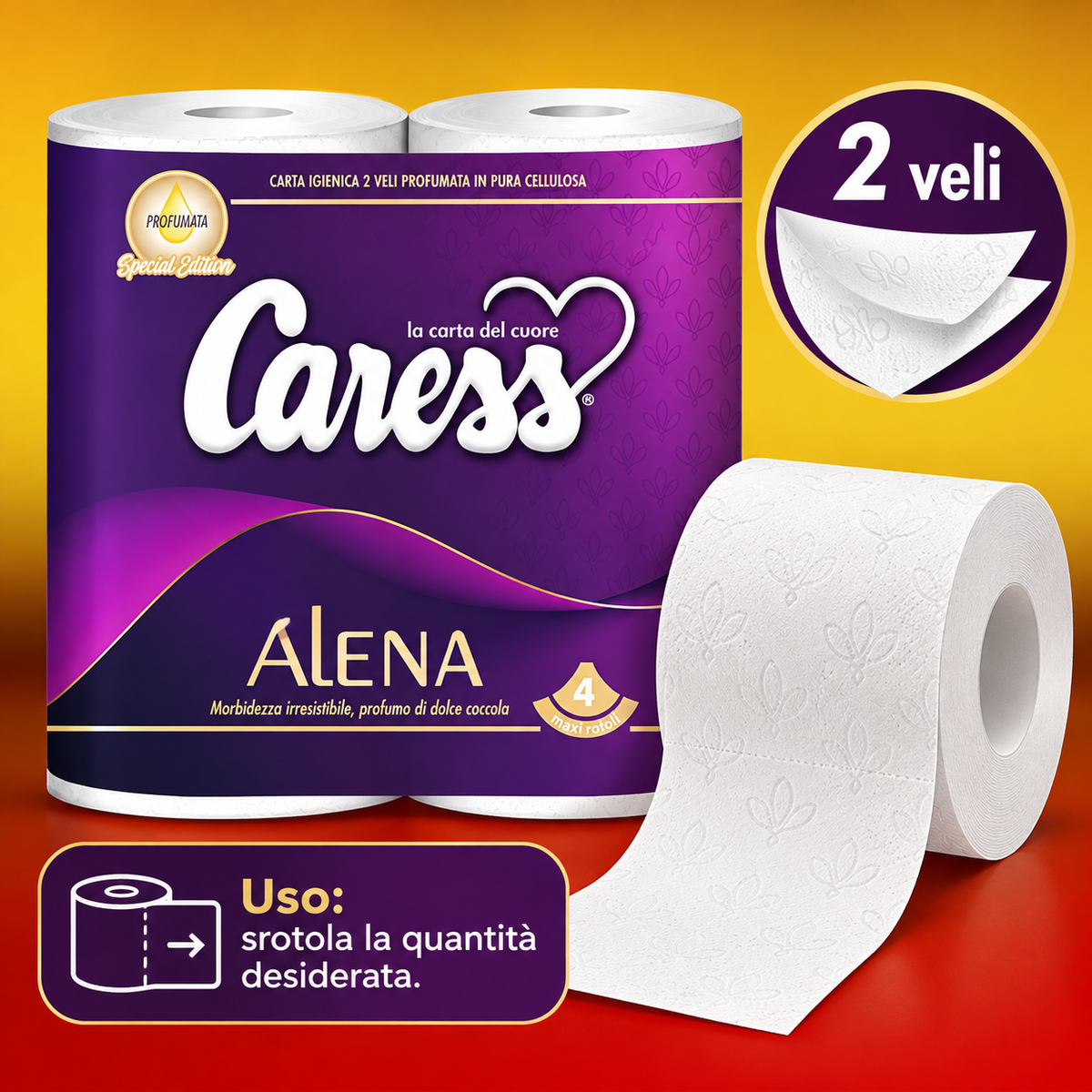 20 maxirotoli carta igienica Caress Alena profumata – 2 veli