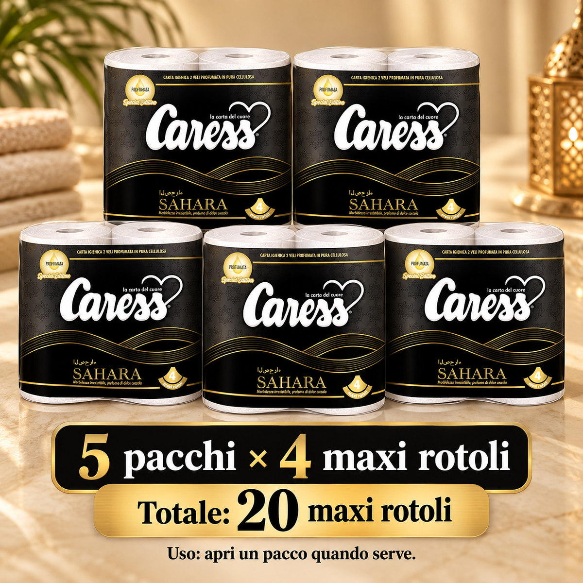 20 maxirotoli carta igienica Caress Sahara profumata – 2 veli