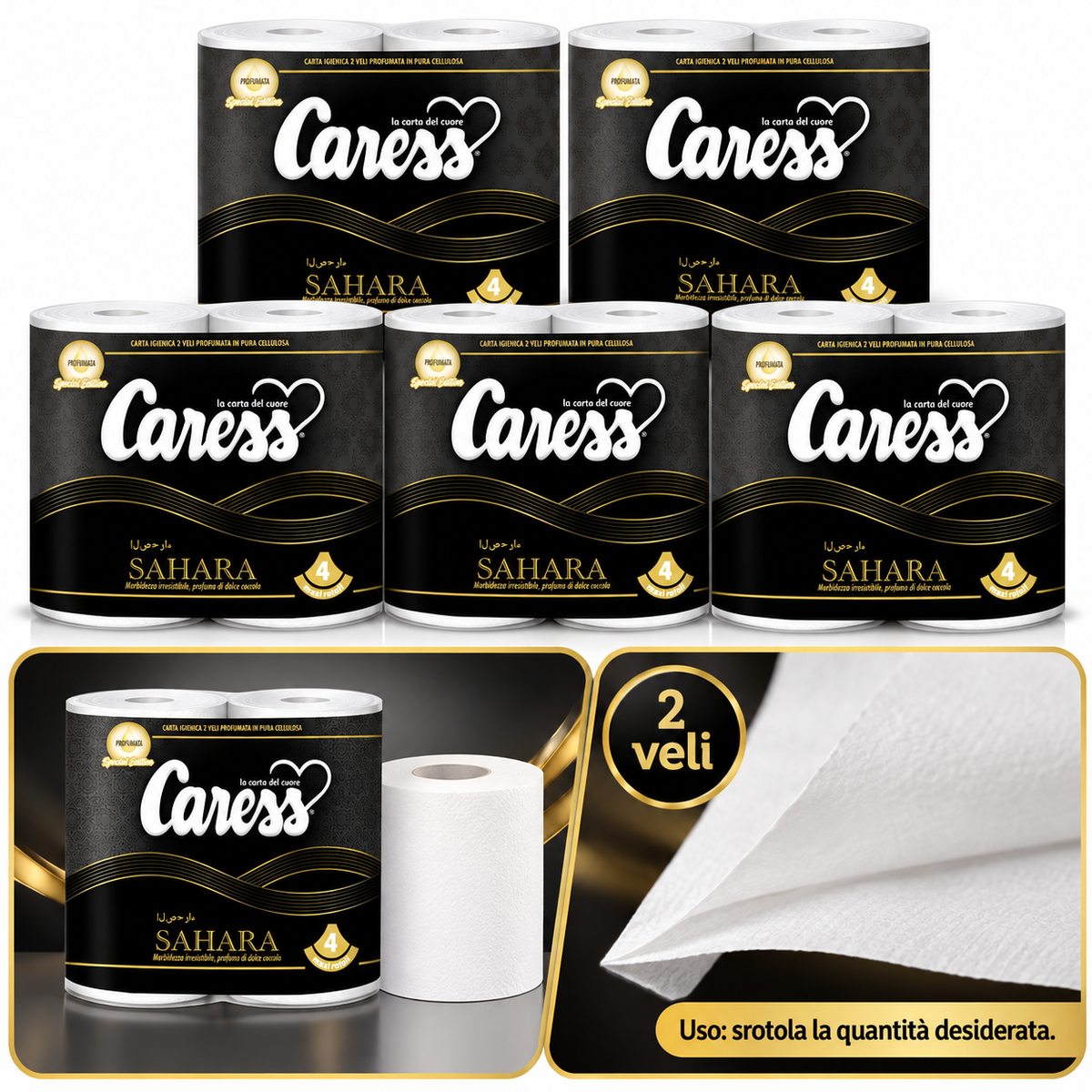 20 maxirotoli carta igienica Caress Sahara profumata – 2 veli