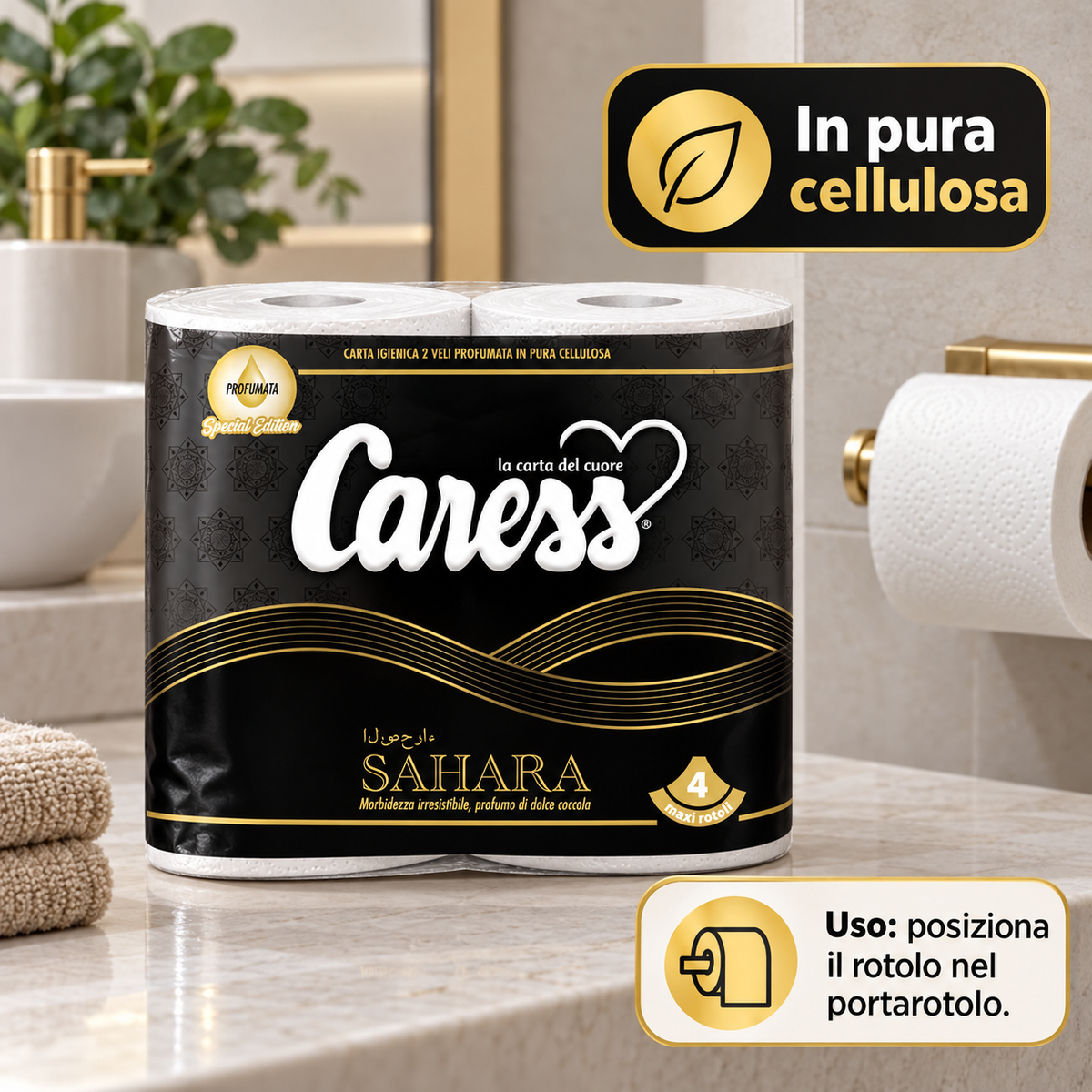 20 maxirotoli carta igienica Caress Sahara profumata – 2 veli