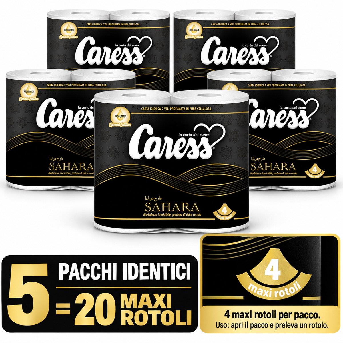 20 maxirotoli carta igienica Caress Sahara profumata – 2 veli