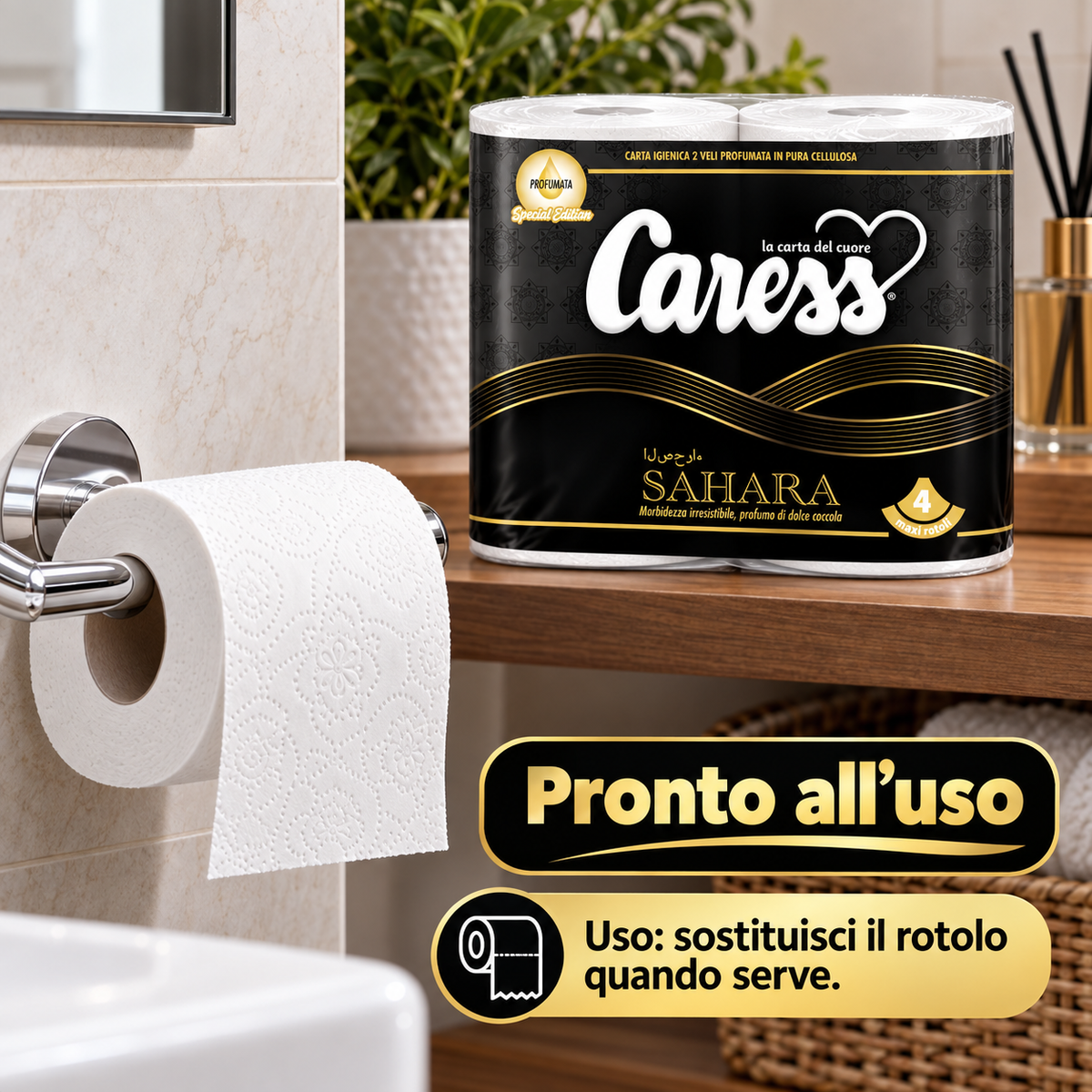 20 maxirotoli carta igienica Caress Sahara profumata – 2 veli