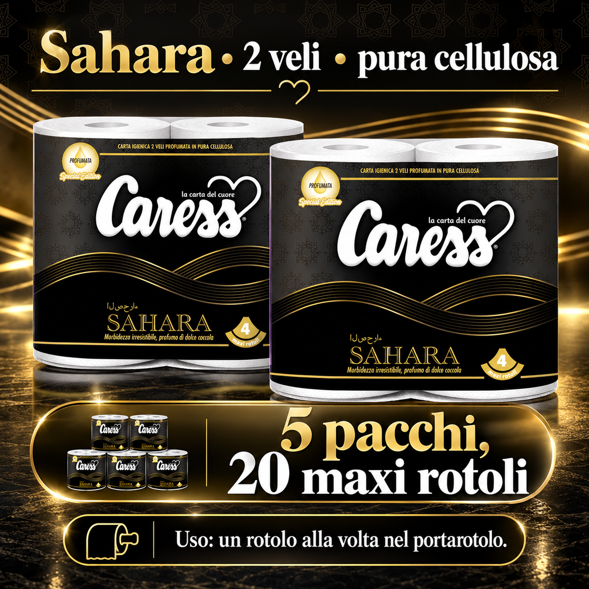 20 maxirotoli carta igienica Caress Sahara profumata – 2 veli