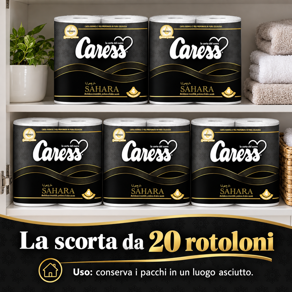 20 maxirotoli carta igienica Caress Sahara profumata – 2 veli