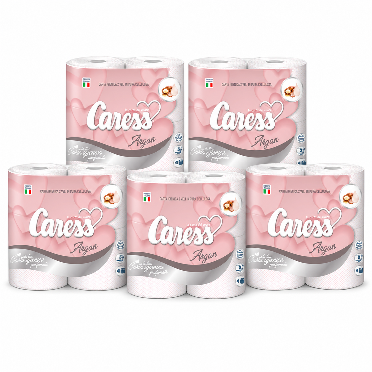 20 maxirotoli carta igienica Caress Argan profumata – 2 veli
