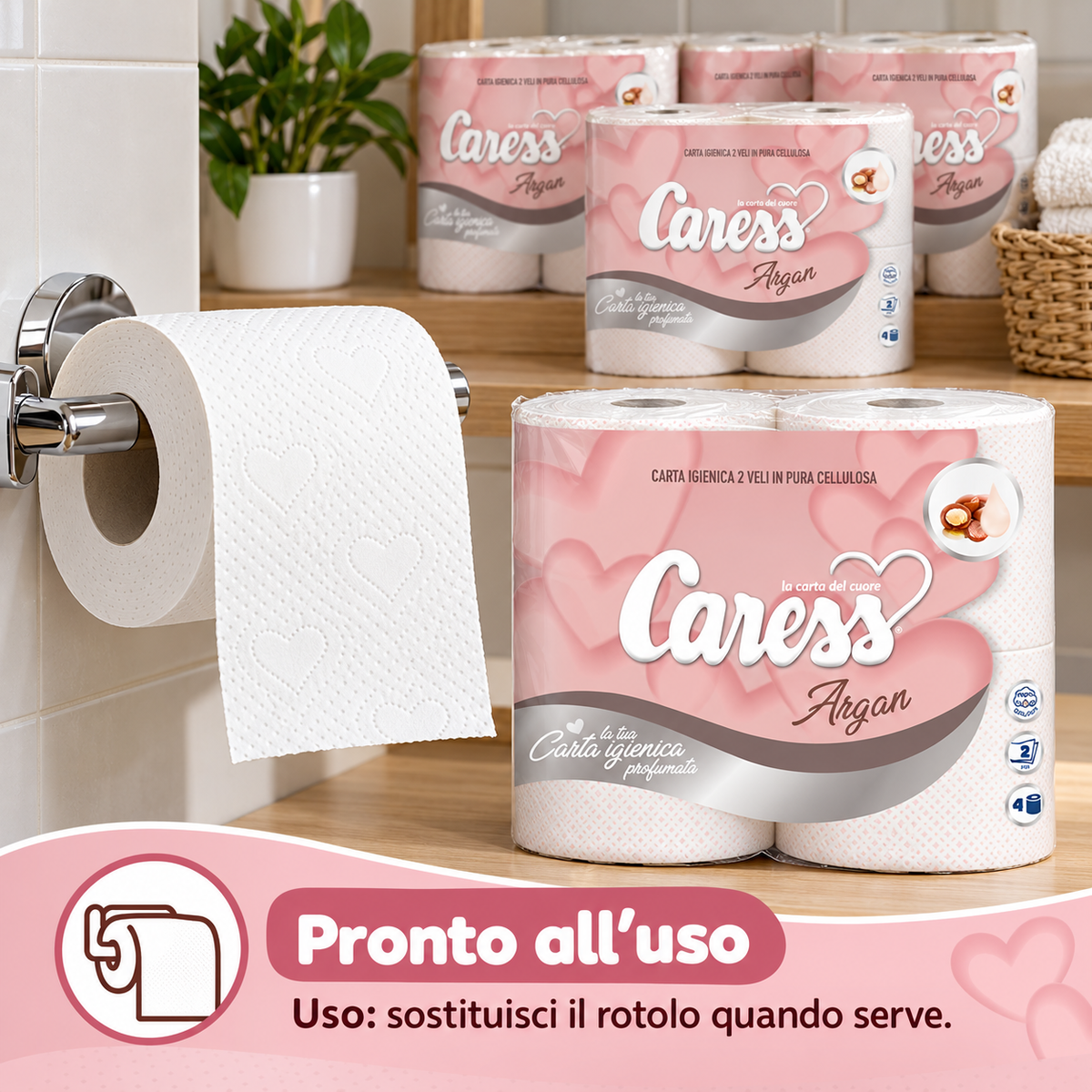 20 maxirotoli carta igienica Caress Argan profumata – 2 veli