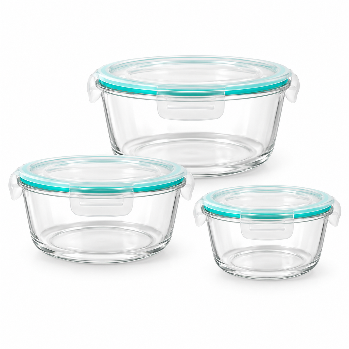Set 3 contenitori per alimenti con coperchi a clip e bordo verde