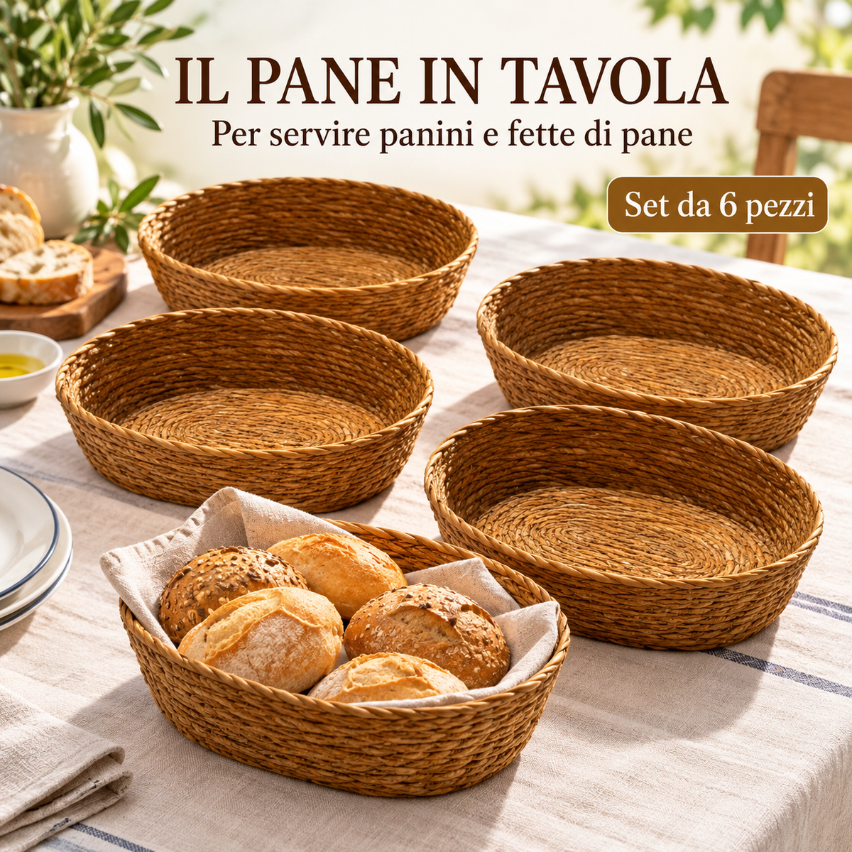 Set di 6 cestini ovali intrecciati – 20 × 14 × 8 cm