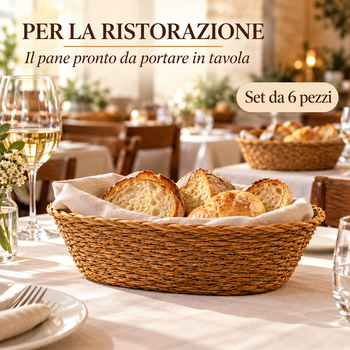 Set di 6 cestini ovali intrecciati – 20 × 14 × 8 cm