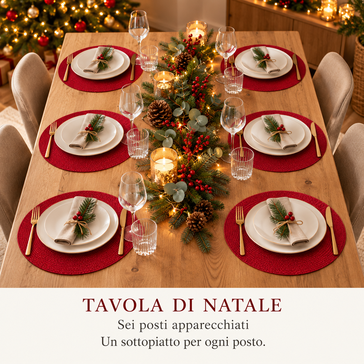 Set di 6 tovagliette rotonde intrecciate – Diametro 38 cm, disponibili in Marrone, Beige e Rosso