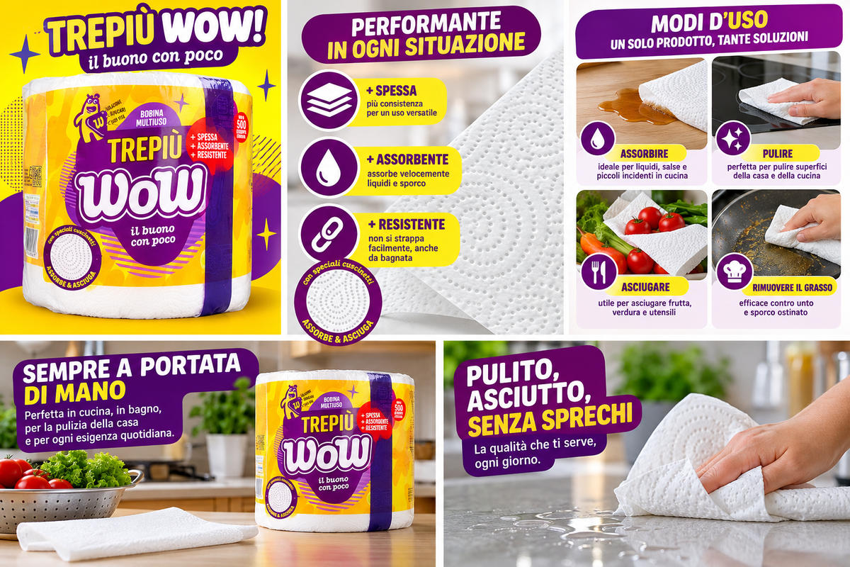 2 maxirotoli  Wow multiuso – 500 strappi per rotolo