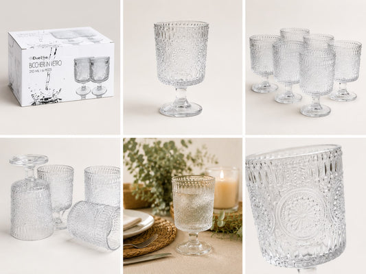 Set 6 bicchieri vintage in vetro trasparente – 210 ml