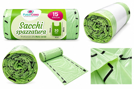 90 sacchi spazzatura 30 L con manici, profumati alla lavanda