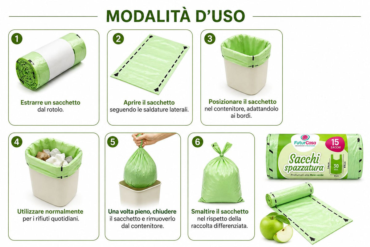 90 sacchi spazzatura 30 L con manici, profumati alla lavanda