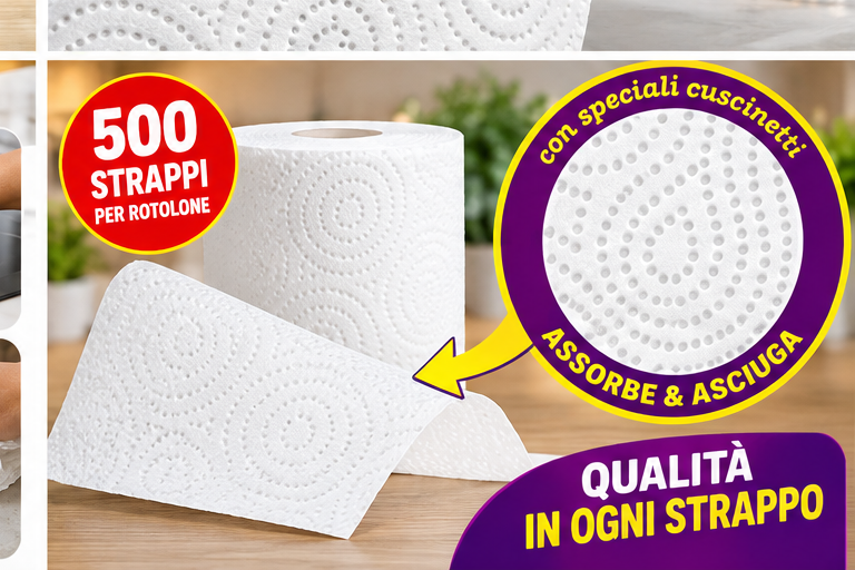 2 maxirotoli  Wow multiuso – 500 strappi per rotolo